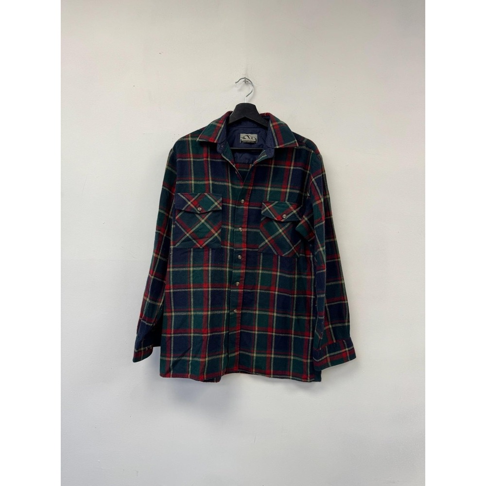 Vintage Backpacker Shirt Mens Medium Green‎ Red Plaid Flannel Button Front 80s